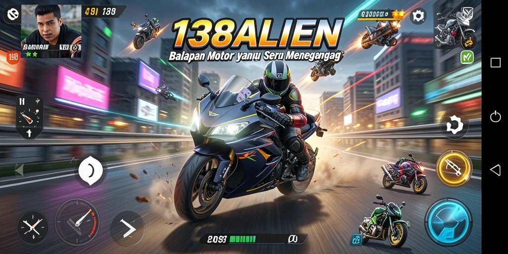Tampilan gameplay seru balapan motor di 138ALIEN.