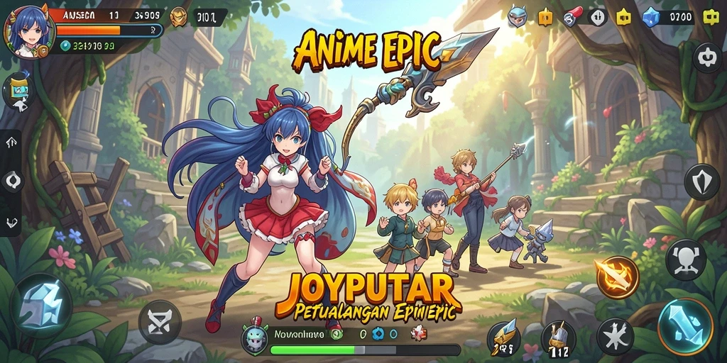 Tampilan gameplay seru dalam dunia Anime yang penuh warna.