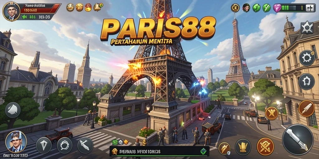 Tampilan gameplay seru dalam PARIS88 dengan menara pertahanan yang strategis.