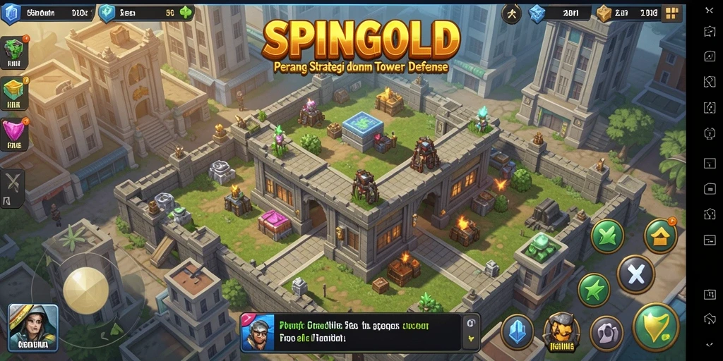 Screenshot SPINGOLD menampilkan pertempuran seru dalam Tower Defense.